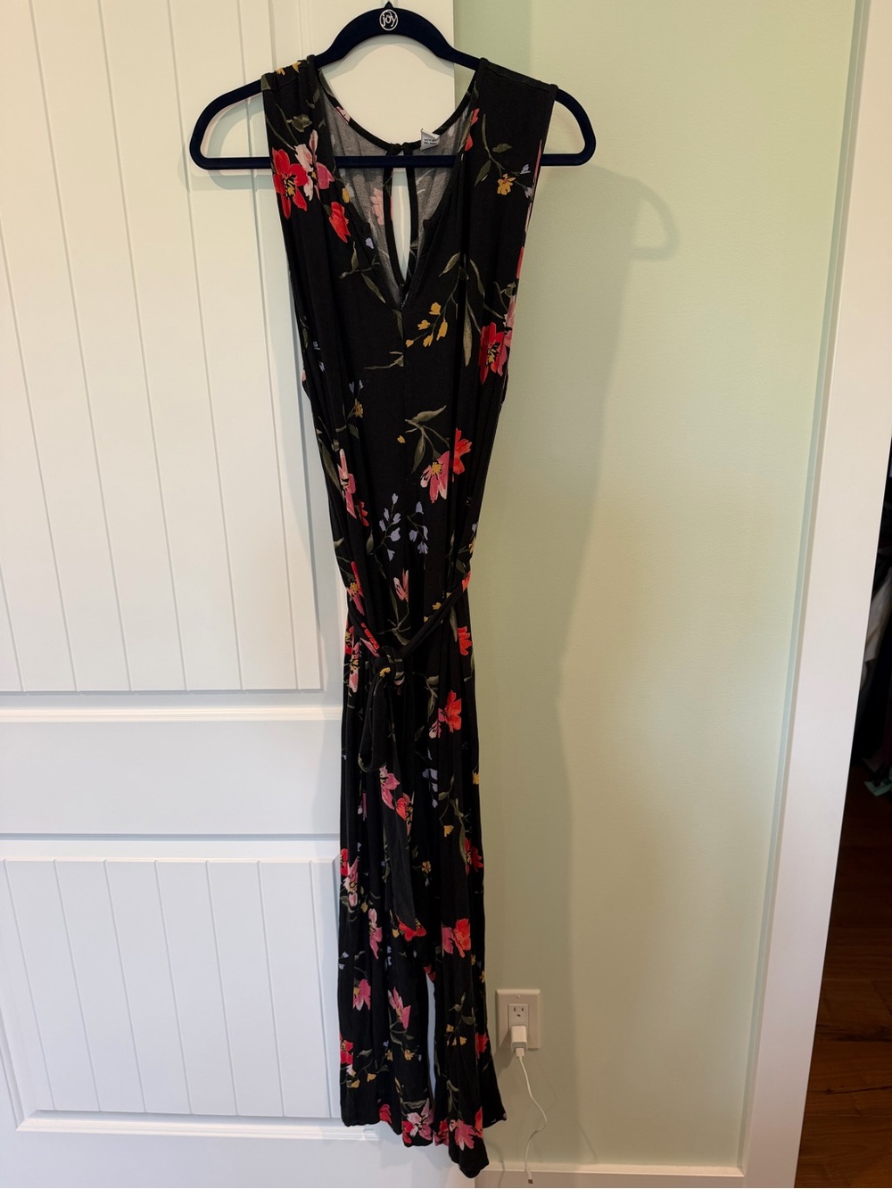 Old Navy Black Floral romper with Tie Waist